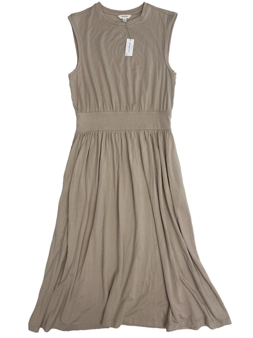 Banana Republic Banded Midi Dress Size M Beige Sleeveless Crew Neck NWT $100